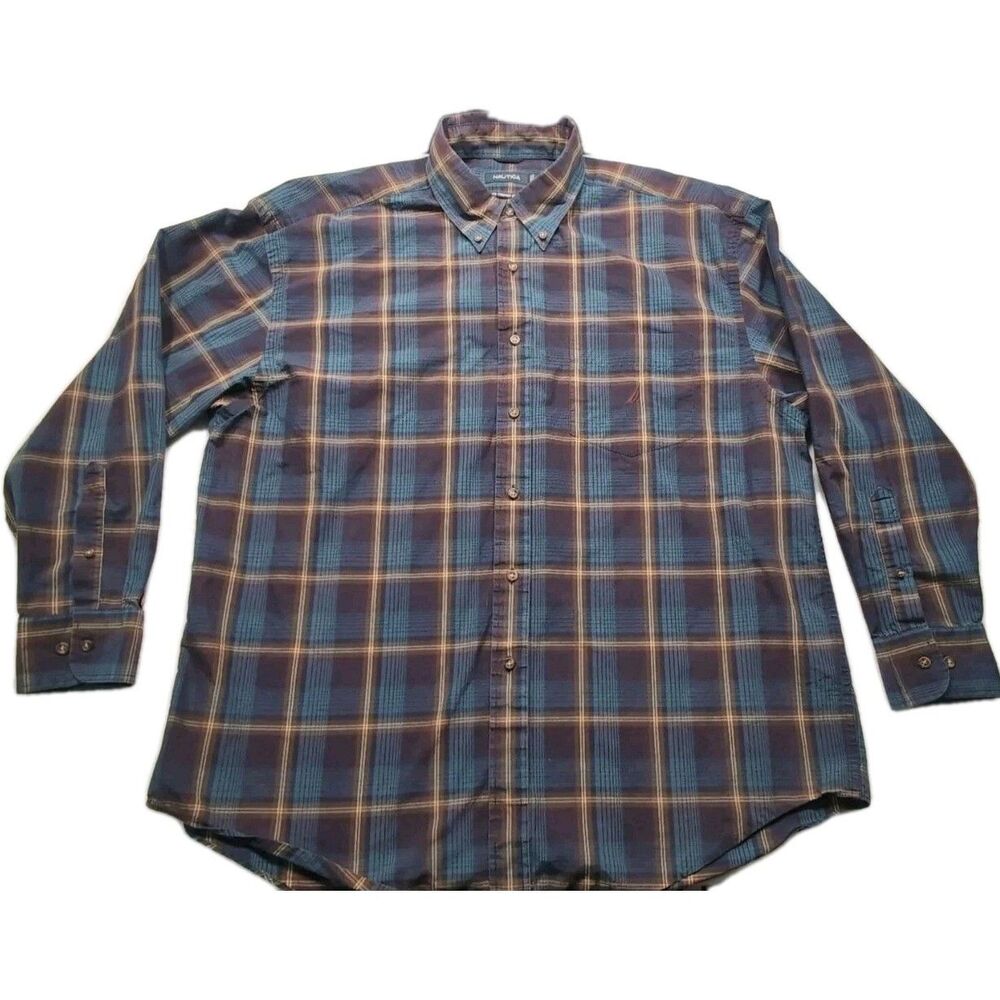 Nautica Men's XXL 80's Two-Ply Cotton Multicolor Plaid Button Up Shirt